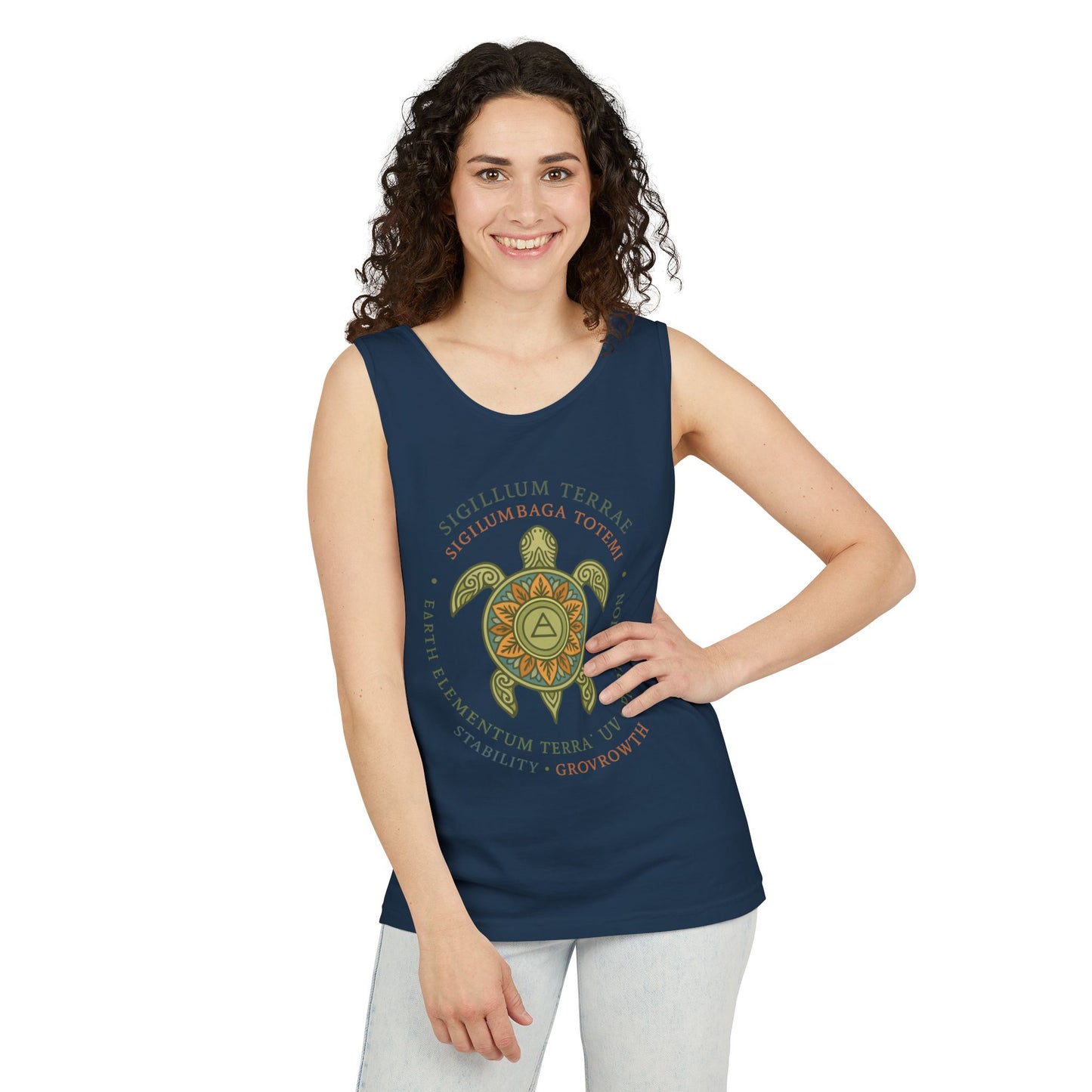 Earth Totem Turtle Womens Tank, Sigillum Terrae Symbol, Elemental Growth Tee, Nature-Inspired Tank Top with Protective Symbol, , Beachwear