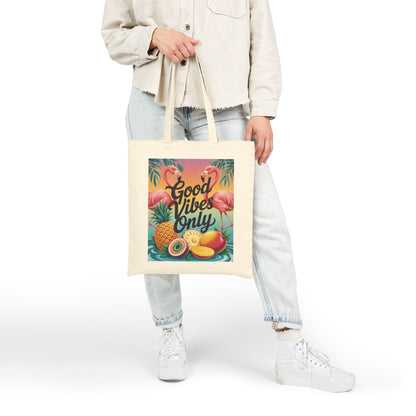 Tote Bag with Tropical Design, Good Vibes Only, Beach Tote, Eco-Friendly Bag, Summer Gift, Grocery Tote, Fun Shopping Bag, Flamingo Pattern