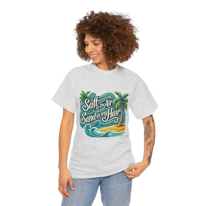 Salt in the Air Sand in My Hair Shirt, Beach Summer Vibes Graphic T-Shirt, Tropical Ocean Palm Design, Ocean-Themed Shirt, Gift Beach Lovers