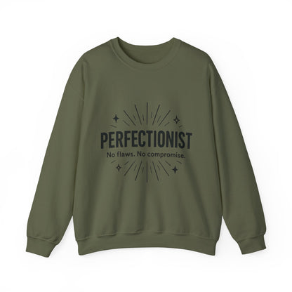 Men's Perfectionist Sweatshirt, Bold No Flaws No Compromise Design, Clean Look Funny Gift for Him, Minimal Black Graphic Pullover