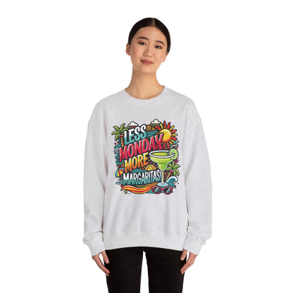 Less Monday More Margaritas Crewneck Sweatshirt, Funny Summer Unisex Beach Vibes Pullover, Fun Unisex Crewneck, Summer Parties Sweatshirt