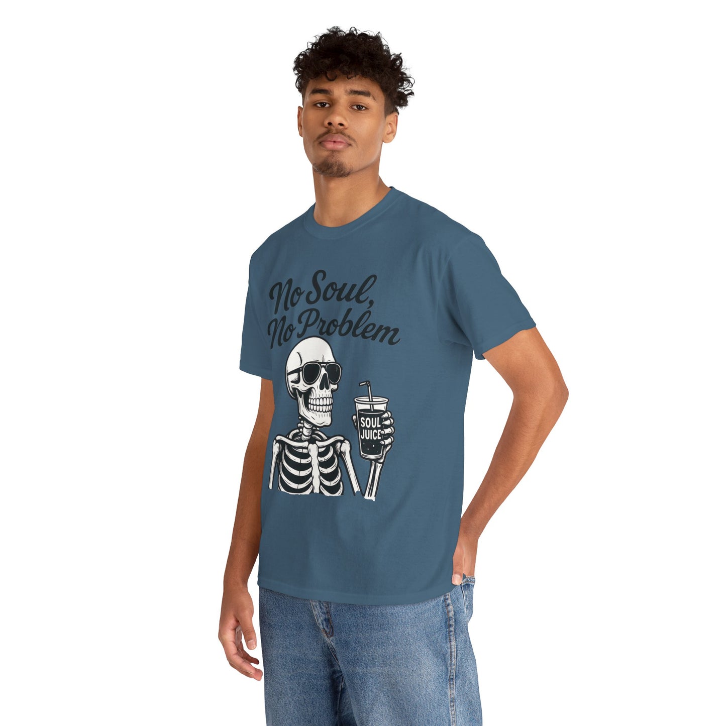 No Soul No Problem Skeleton T-Shirt for Men, Funny Gothic Skull Tee, Cool Spooky Halloween Shirt, Dark Humor Skeleton Graphic Top