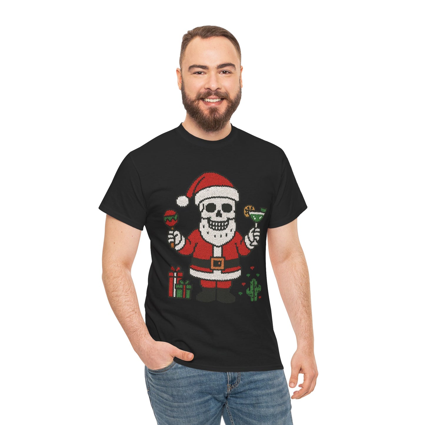 Funny Santa Skull Christmas Men's Shirt, Holiday Margarita Tee for Men