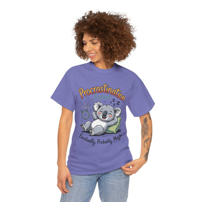 Procrastination Expert Cotton Tee, Funny T-Shirt, Cute Koala Design, Gift for Students, Relaxed Fit Shirt, Gift for Animal Lovers