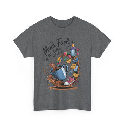 Mom Fuel Heavy Cotton Tee, Funny Coffee Lover T-Shirt, Gift for Moms, Mother's Day, Casual Wear, Pajama Top
