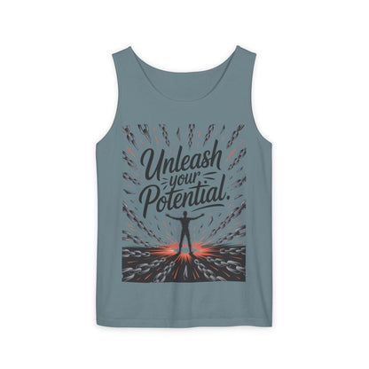 Men's Motivational Tank Top, "Unleash Your Potential" Graphic, Inspirational Gym Wear, Fitness Apparel, Summer Top, Gift for Him