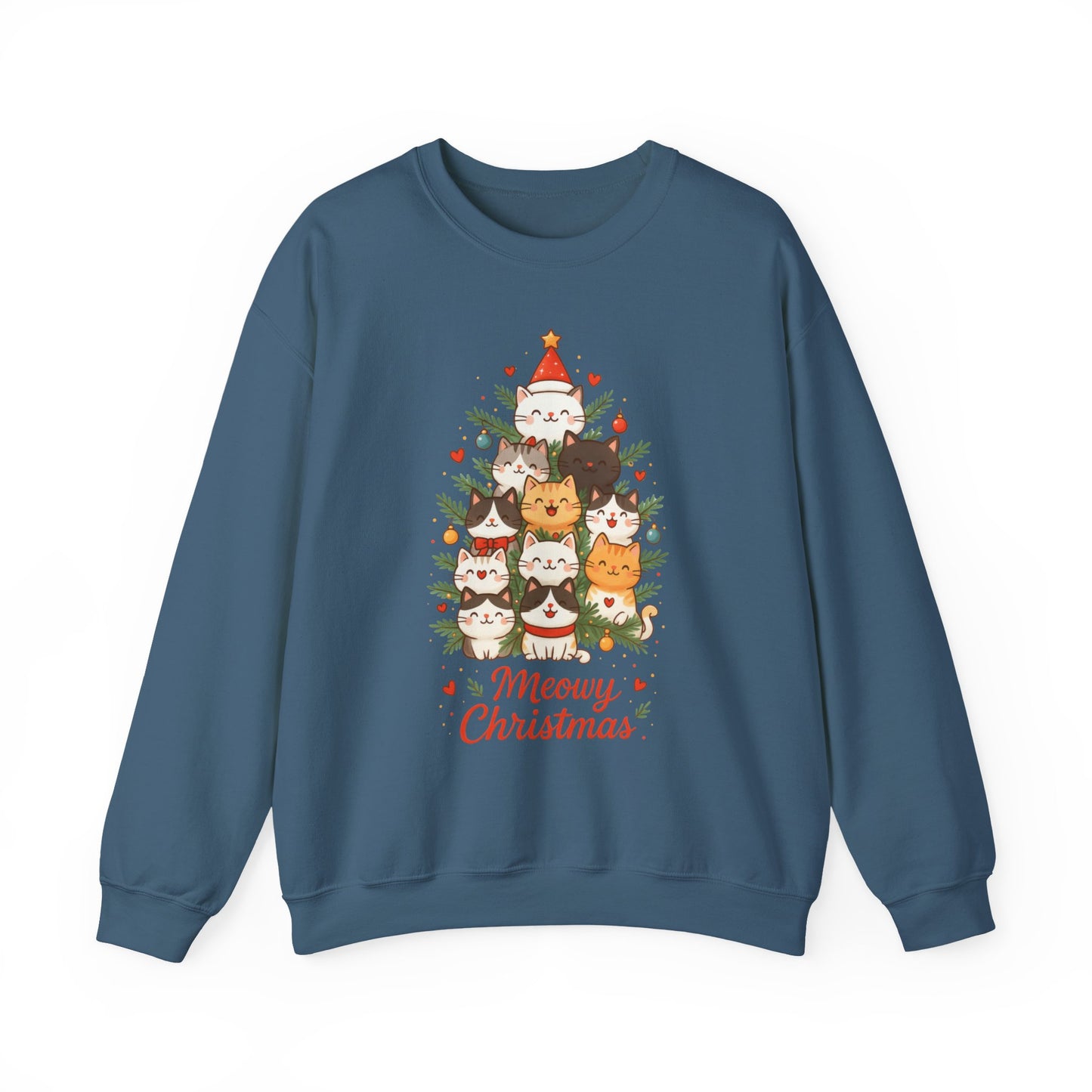 Women's Meowy Christmas Cat Sweatshirt, Cute Holiday Kitty Pullover