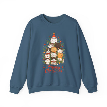 Women's Meowy Christmas Cat Sweatshirt, Cute Holiday Kitty Pullover