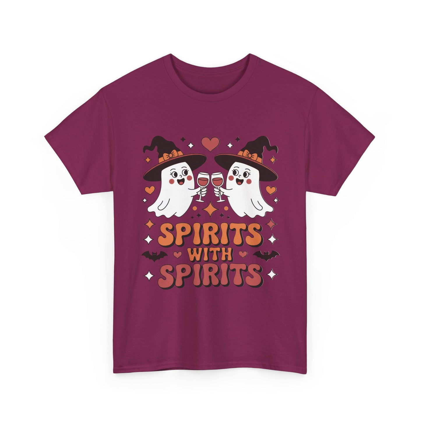 Spirits With Spirits Women's Halloween T-Shirt, Funny Ghost Drinking Wine Tee, Witches Party Shirt, Spooky Season Gift for Her