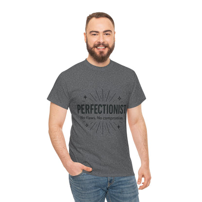 Mens Perfectionist T-Shirt, No Flaws No Compromise, Minimal Bold Graphic Tee, Gift for OCD, Clean Freak, or Detail-Oriented Men