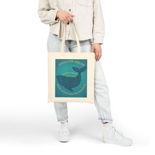 Water Element Whale Mandala Tote Bag, Sigillum Aquae, Flow, Intuition & Balance, Mystical Element Series, Mystical Journey