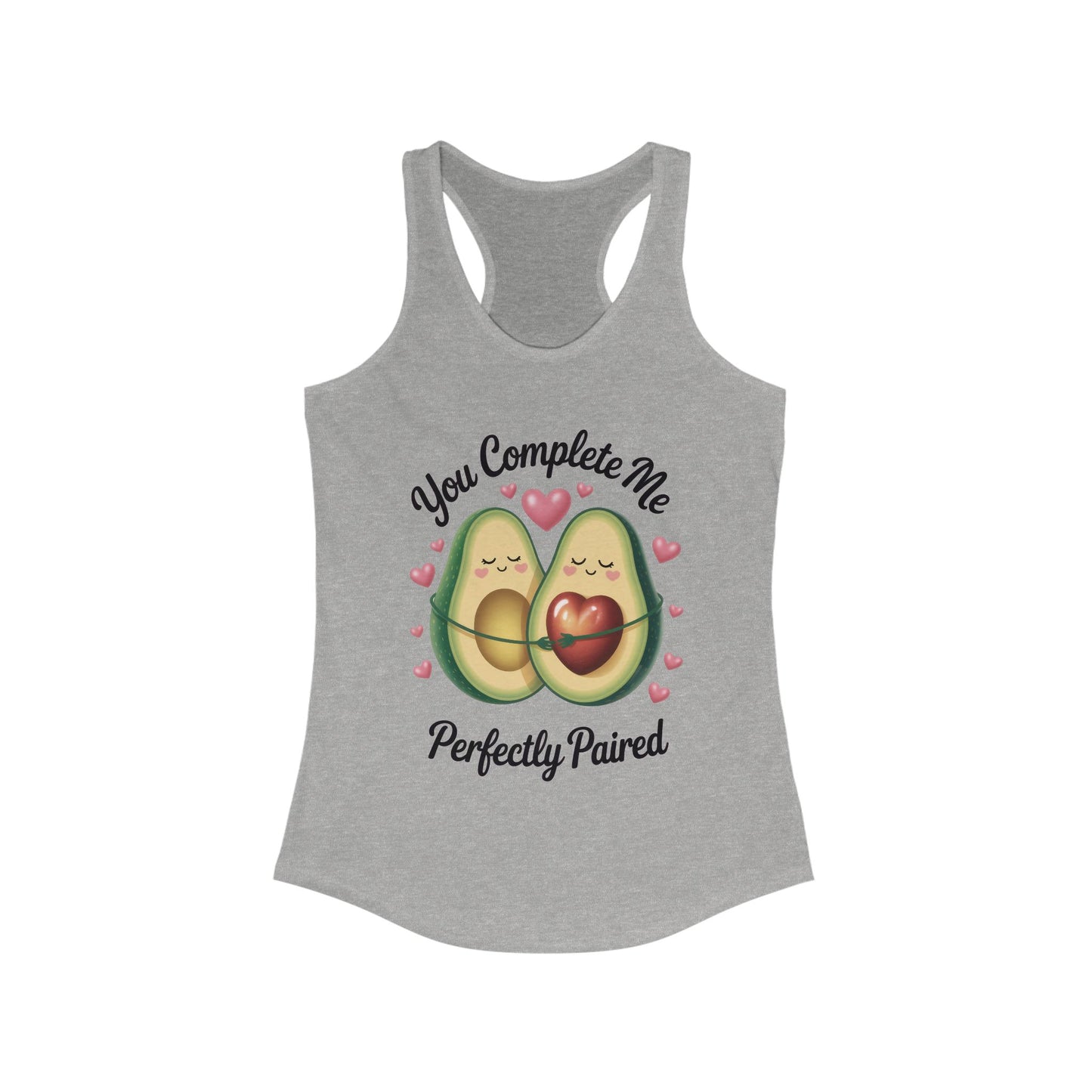 Cute Avocado Love Racerback Tank, Funny Summer Shirt, Perfect Gift for Her, Valentines Day Outfit, Trendy Casual Top, Fun and Flirty