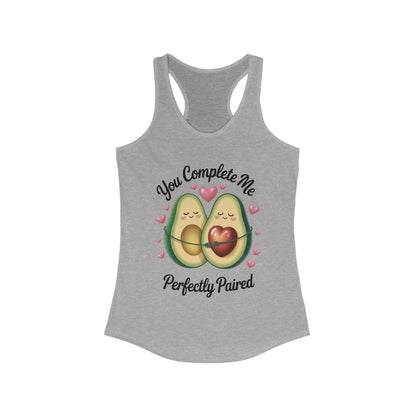 Cute Avocado Love Racerback Tank, Funny Summer Shirt, Perfect Gift for Her, Valentines Day Outfit, Trendy Casual Top, Fun and Flirty
