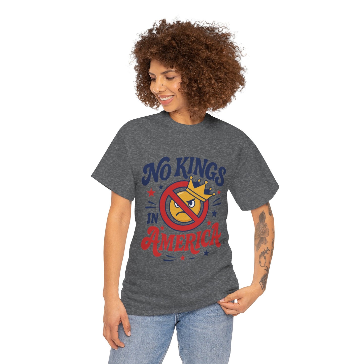 No Kings in America Unisex T-Shirt - Funny Patriotic Anti Monarchy Tee - 4th of July USA Shirt, Political Rallies, Statement Wear