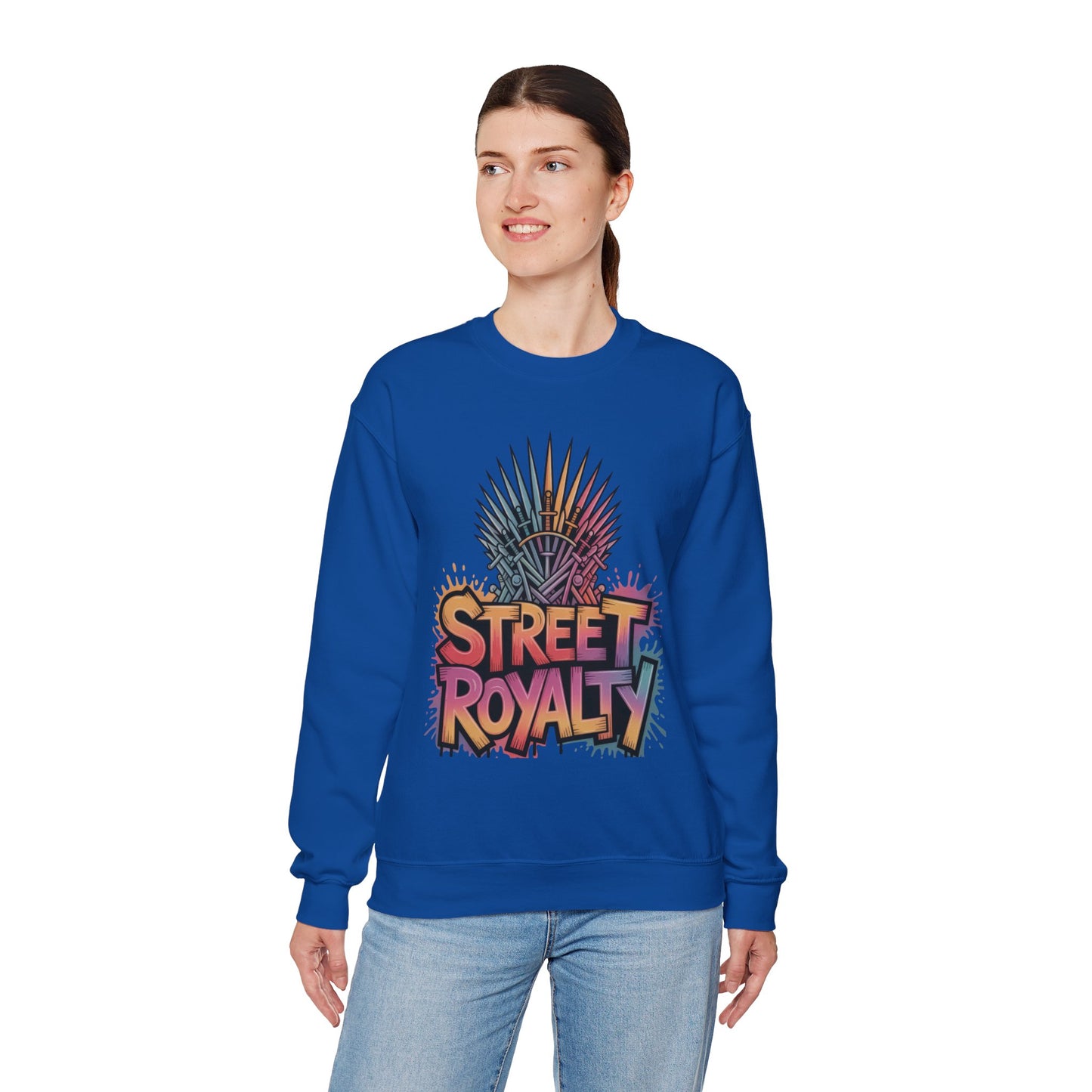 Street Royalty Women's Crewneck Sweatshirt, Graffiti Crown Graphic Pullover, Urban Streetwear Top