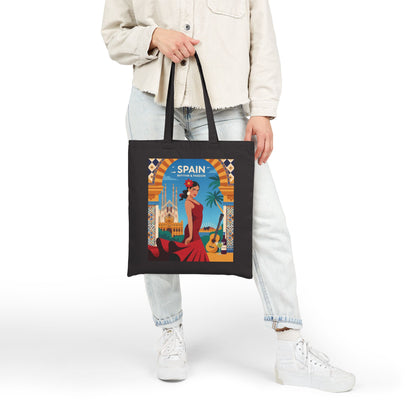 Spanish Rhythm Canvas Tote Bag, Eco-Friendly Shopper, Travel Essentials, Gift for Travelers, Sustainable Fashion