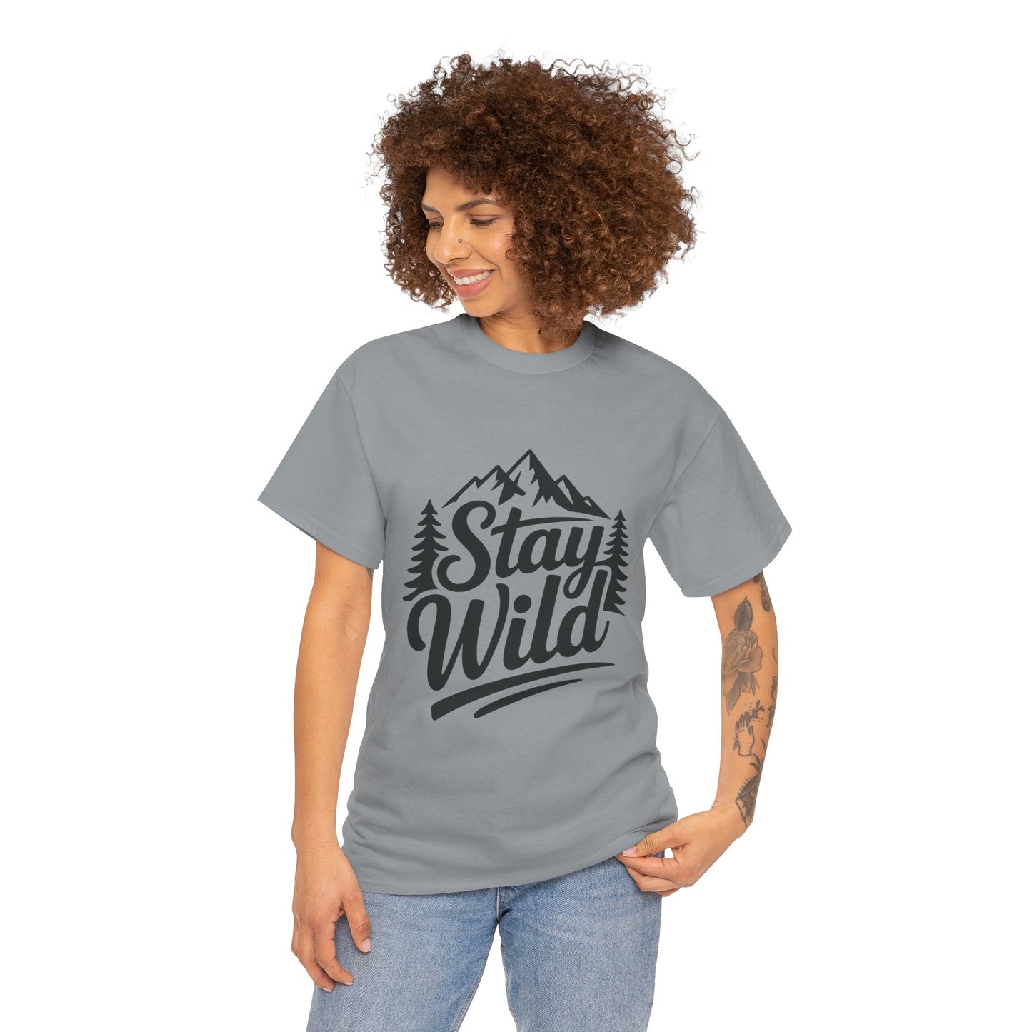 Stay Wild Adventure Tee, Unisex Heavy Cotton Tee for Nature Lovers, Camping, Hiking, Gifts for Outdoorsy Friends, Nature Graphic Tee