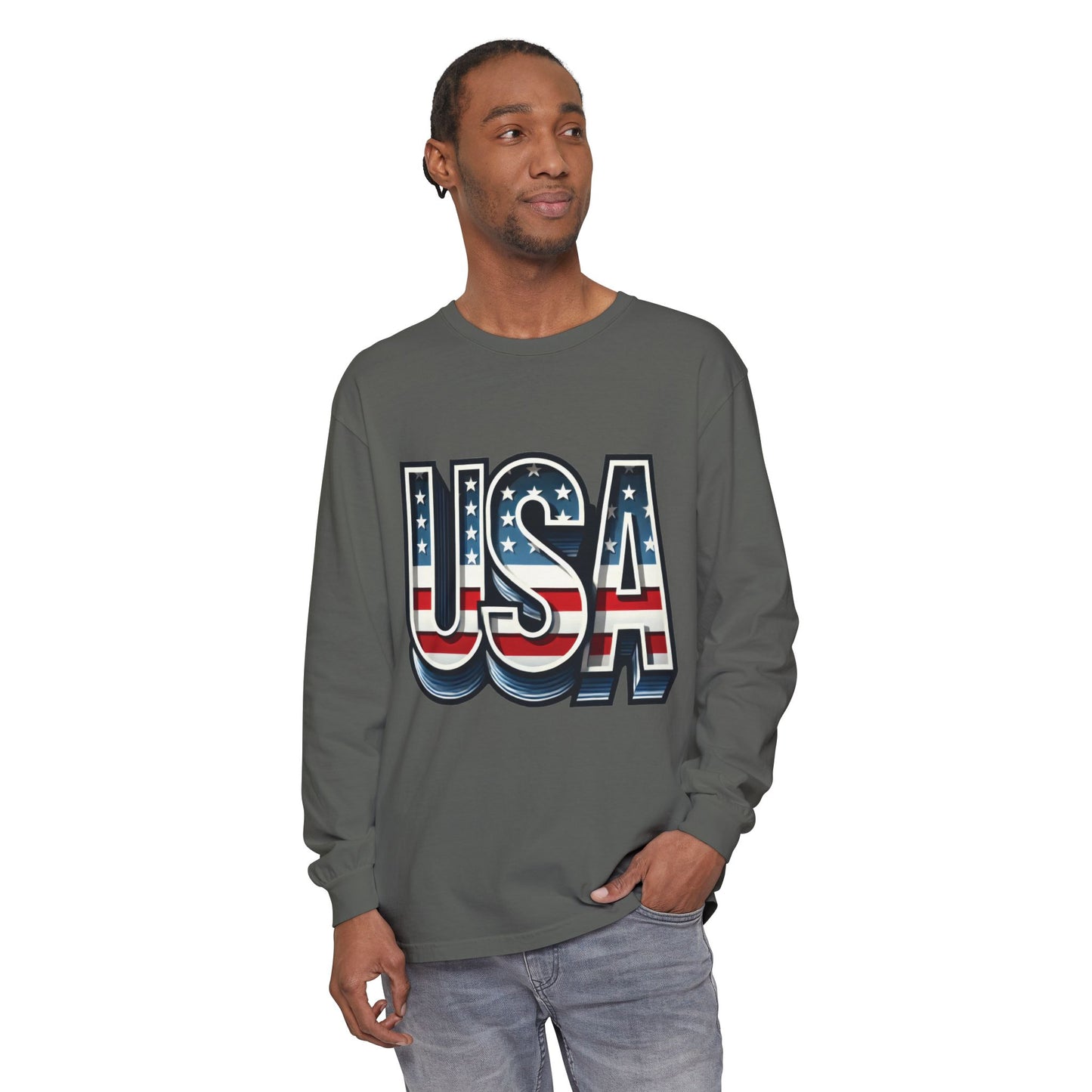 Patriotic Long Sleeve  Unisex  T-Shirt, USA Design, Unisex Tee for Independence Day, Memorial Day, Family Celebrations, Casual Wear