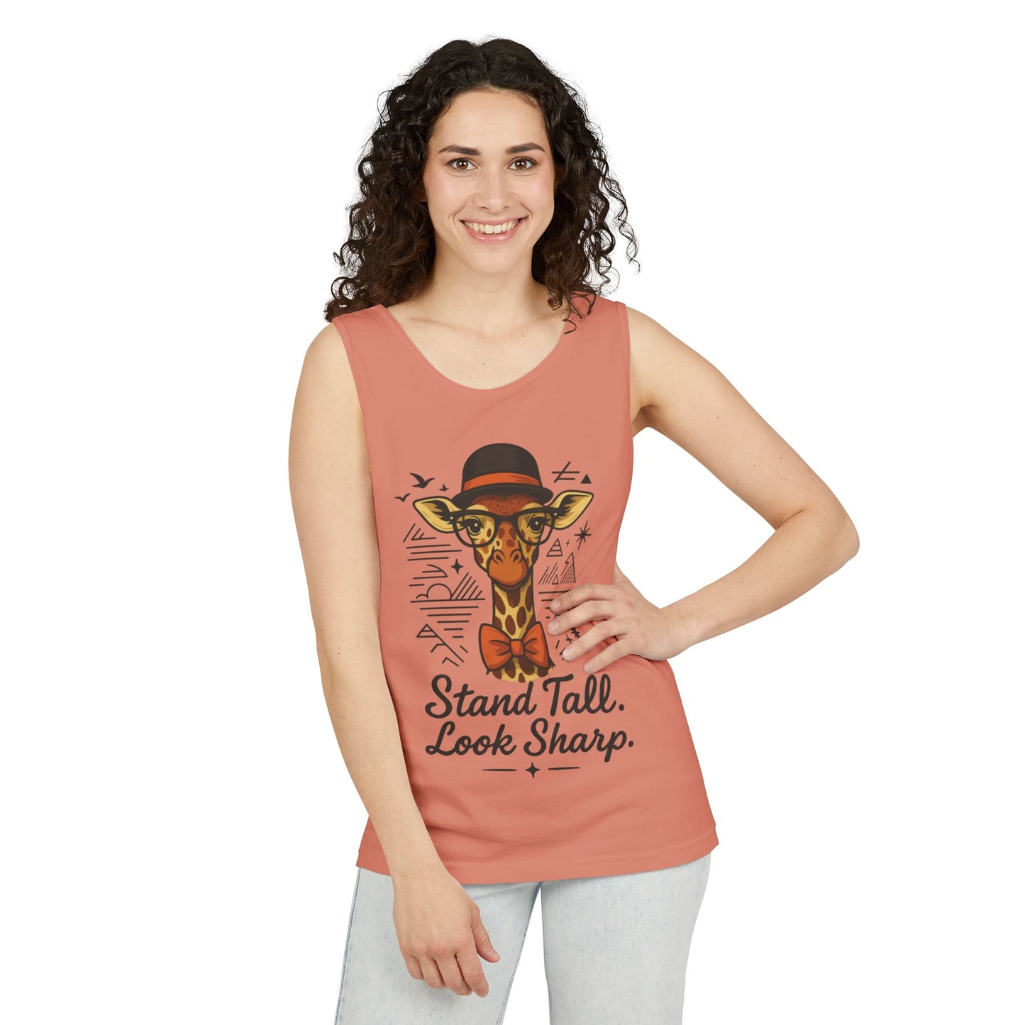 Giraffe Inspirational Tank Top, Stand Tall Look Sharp Shirt, Unisex Summer Apparel, Cute Animal Gift, Zoo Lover's Fashion