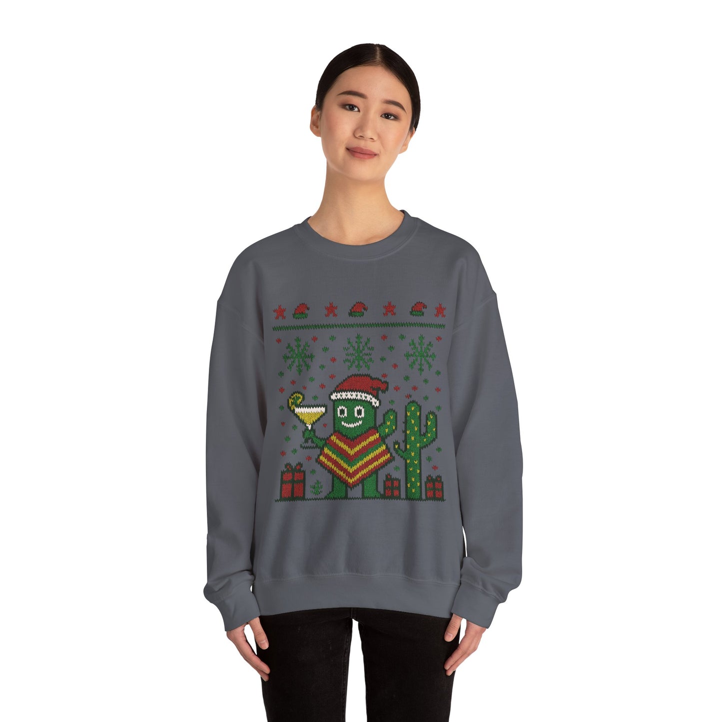 Festive Cactus Christmas Women's Sweatshirt, Funny Santa Hat Holiday Pullover, Women's Heavy Blend™ Crewneck Sweatshirt