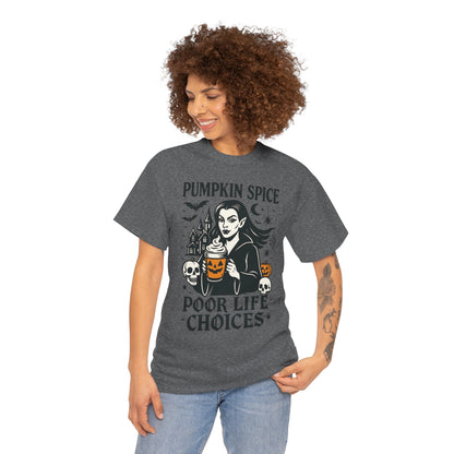 Pumpkin Spice Poor Life Choices Women's T-Shirt, Funny Vampire Coffee Halloween Graphic Tee