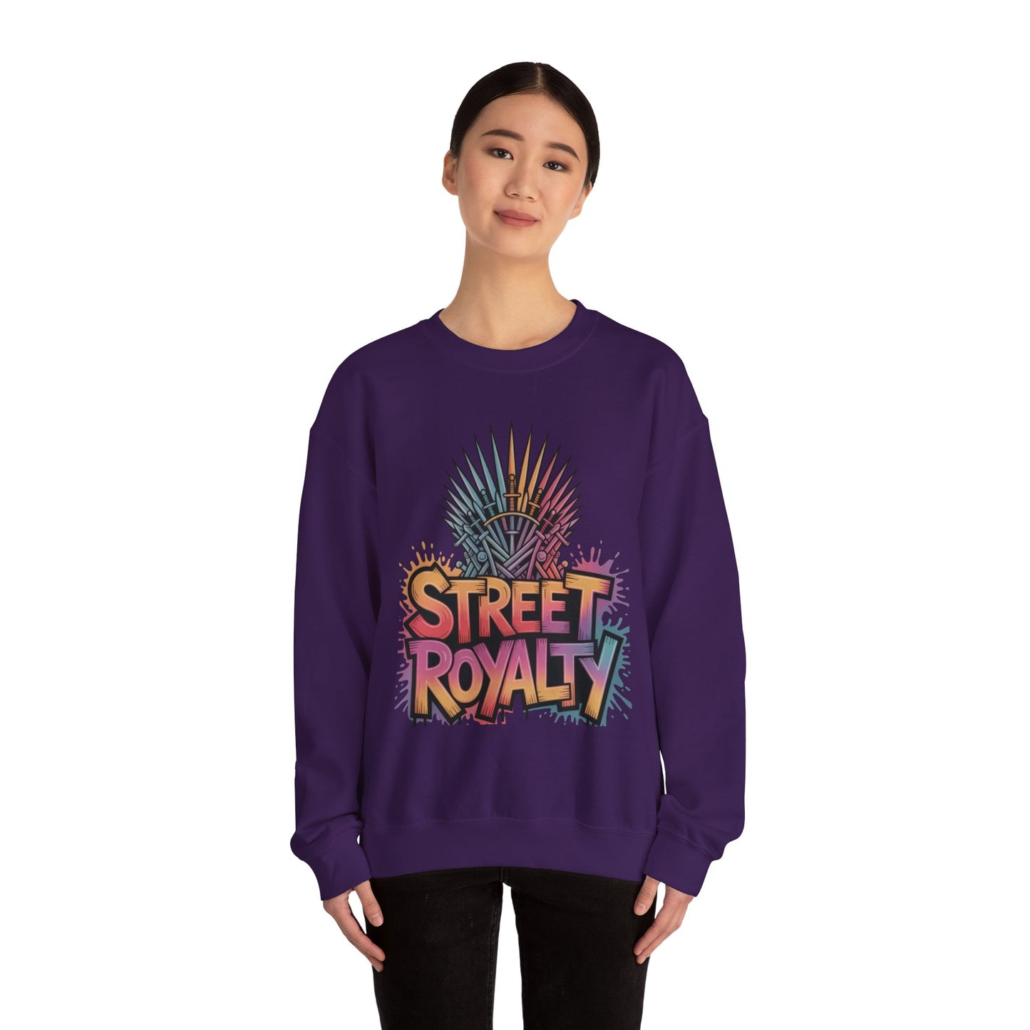 Street Royalty Women's Crewneck Sweatshirt, Graffiti Crown Graphic Pullover, Urban Streetwear Top