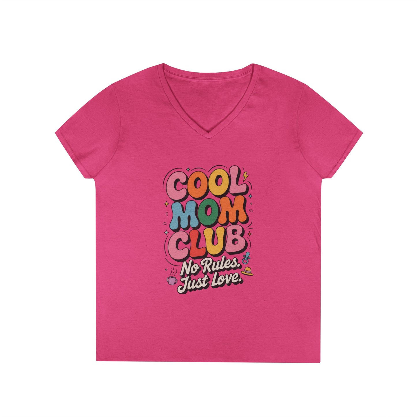 Cool Mom Club V-Neck T-Shirt, Fun Mom Shirt, Gift for Moms, Casual Graphic Tee, Mother's Day Gift, No Rules Just Love