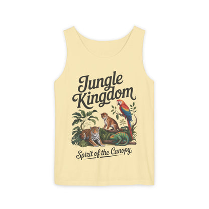 Jungle Kingdom Tank Top, Mens Garment-Dyed Sleeveless Shirt, Spirit of the Canopy Tee, Summer Outfit, Eco-Friendly Casual Wear