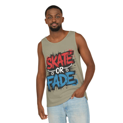 Skate Or Fade Men's Tank Top, Graffiti Skateboard Graphic Muscle Shirt, Urban Streetwear Sleeveless Top, Men's Garment-Dyed Tank Top