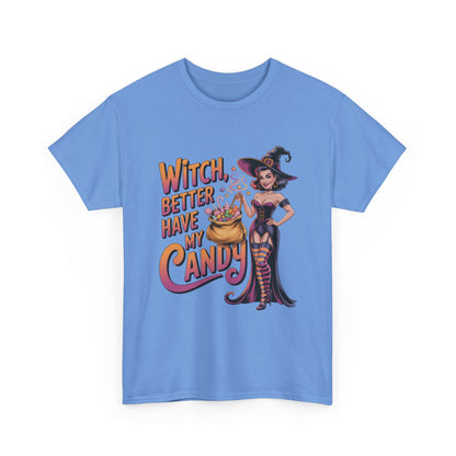 Witch Better Have My Candy Halloween T-Shirt for Women, Funny Spooky Witch Tee, Retro Pin-Up Halloween Shirt, Sassy Fall Party Top