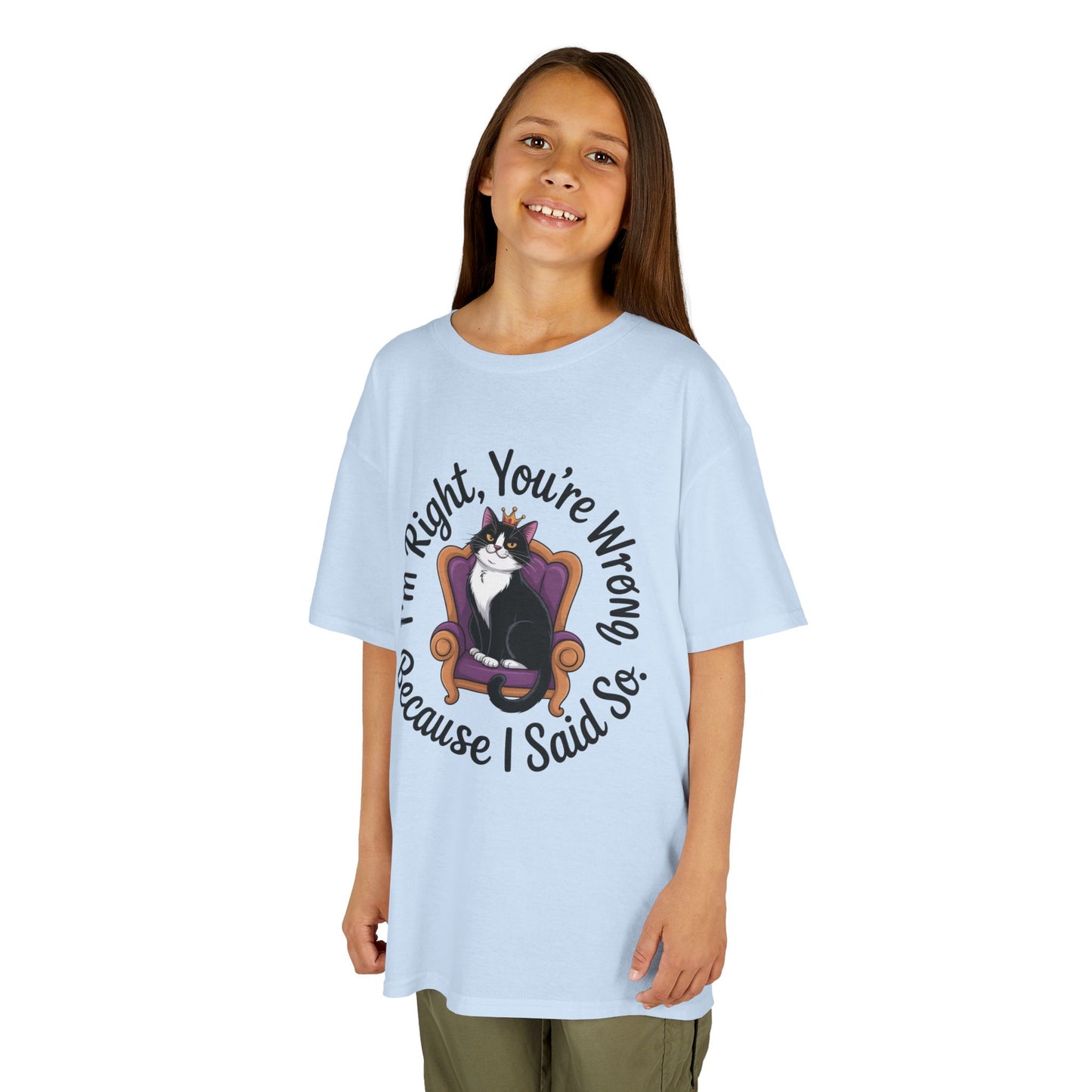 Girls Funny Sassy Cat T-Shirt - I'm Right You're Wrong, Cute Gift for Cat Lovers, Humor Tee for Teens, Birthday Gift,Tee for Confident Teens