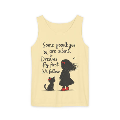 Minimalist Tank Top, Womens Tank, Girl & Cat Art Print, Emotional Lightweight Summer Shirt,  Inspirational Apparel, Cat Lover Gift