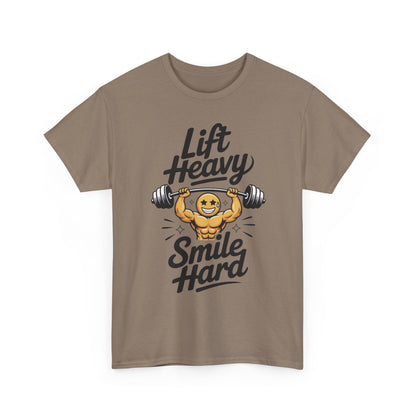 Mens Lift Heavy Smile Hard T-Shirt, Funny Gym Workout Graphic Tee, Mens Gym Tshirt