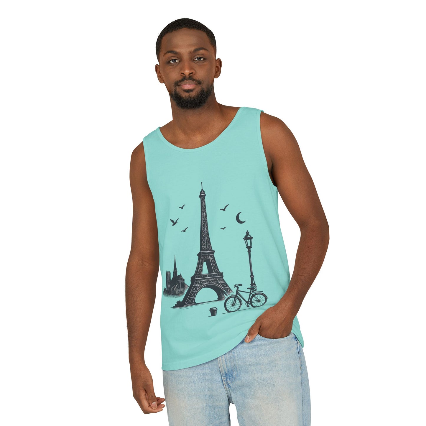 Parisian Dreams Tank Top, Unisex Summer Wear, Graphic Tee, Travel Inspired Apparel, Vacation Outfit, Casual Tank for All Occasions