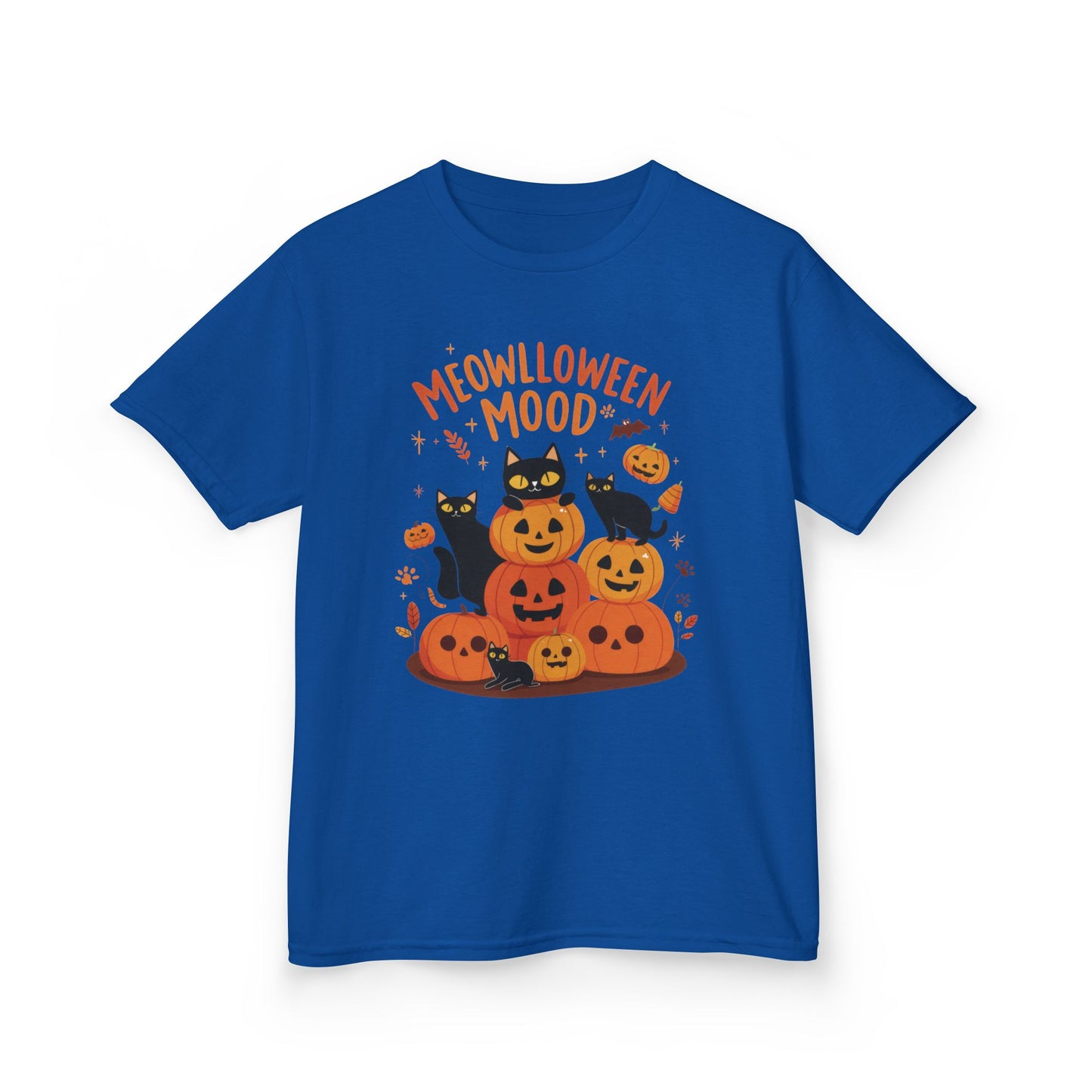 Meowlloween Mood Kids Shirt, Cute Black Cat Halloween T-Shirt for Girls and Boys, Funny Pumpkin Cat Tee, Cozy Fall Cat Lover Gift