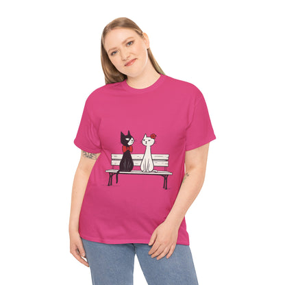 Cute Cat Lovers Tee, Womens Heavy Cotton Tee for Pet Owners, Funny Cat Shirt, Gift for Cat Lovers, Casual T-Shirt, Animal Art Tee