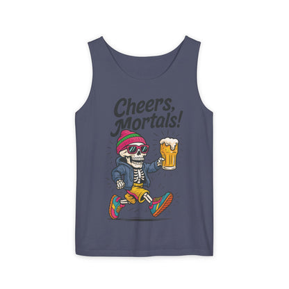Cheers Mortals! Mens Tank Top, Funny Skeleton Beer Graphic Tee, Drinking Humor Shirt, Party Gift for Him, Halloween Tank,  Beer Lovers Gift