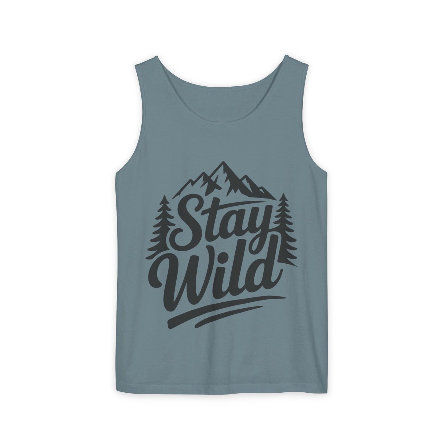 Stay Wild Garment-Dyed Mens Tank Top, Boho Summer Top, Adventure Shirt, Nature Lover Apparel, Gift for Hikers, Outdoor Clothing