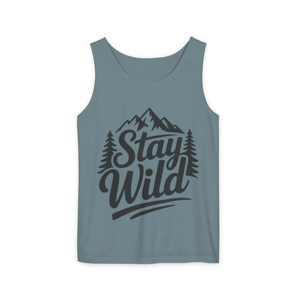 Stay Wild Garment-Dyed Mens Tank Top, Boho Summer Top, Adventure Shirt, Nature Lover Apparel, Gift for Hikers, Outdoor Clothing