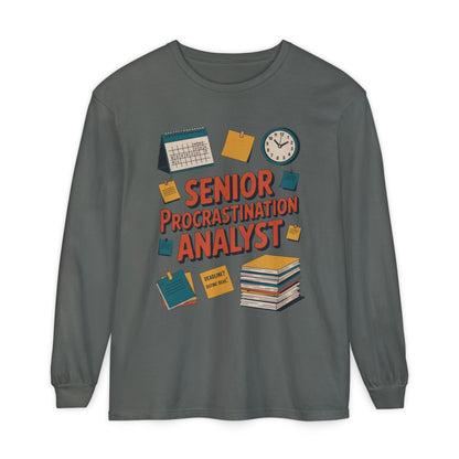 Senior Procrastination Analyst Long Sleeve Tee, Funny Work Shirt,Gift for Analysts, Office Humor, Meme Long Sleeve, Motivation Humor Apparel