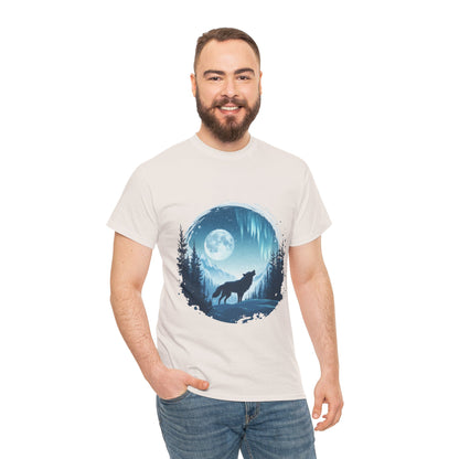 Howling Wolf Under Moonlight Men's T-Shirt, Full Moon Forest Scene Tee, Nature Lover Gift, Outdoor Adventure Clothing