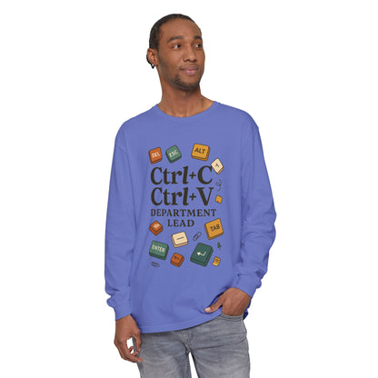 Graphic Long Sleeve Tee, Ctrl+C Ctrl+V Department Lead, Funny Office Humor Shirt, Programmer Gift, Tech Nerd Tee, IT Department Apparel
