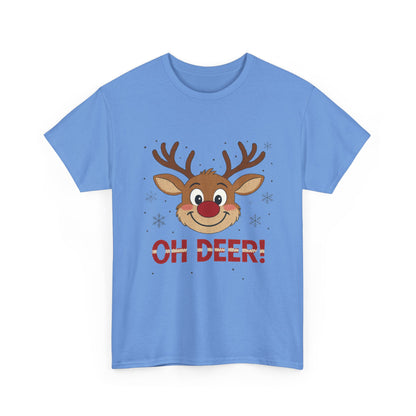 Women's Oh Deer Christmas T-Shirt, Cute Reindeer Holiday Graphic Tee, Women's Heavy Cotton Tee