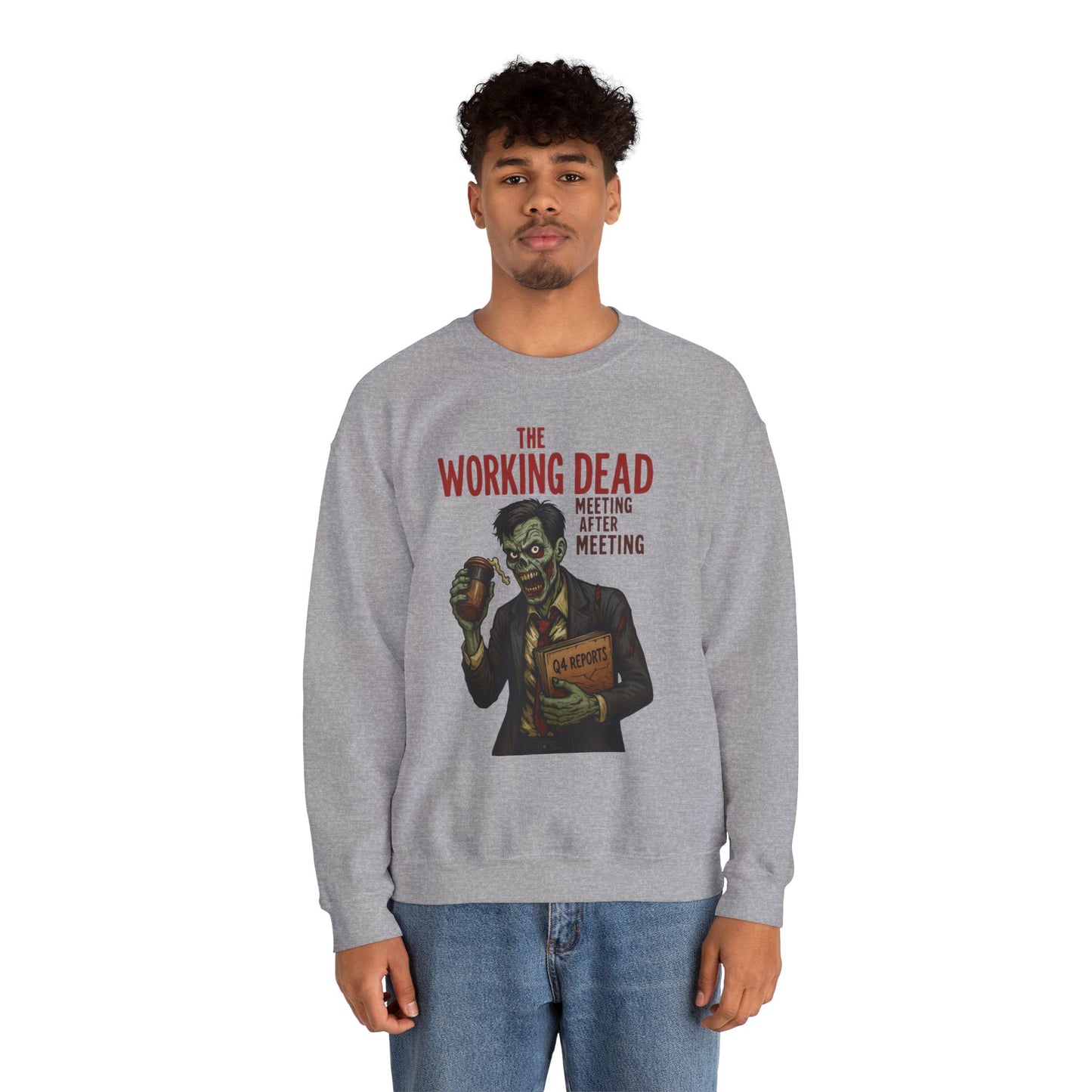 The Working Dead Men's Funny Zombie Sweatshirt, Office Humor Crewneck, Halloween Work Top