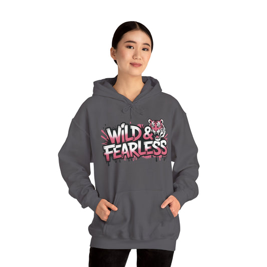 Women's Hoodie Wild & Fearless, Tiger Graffiti Graphic Pullover, Bold Urban Streetwear Hoodie