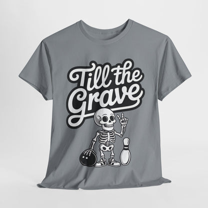 Skeleton Bowling Graphic Tee, Mens Heavy Cotton Tee, Funny Halloween Shirt, Gift for Bowlers, Retro Style Apparel, Casual Wear