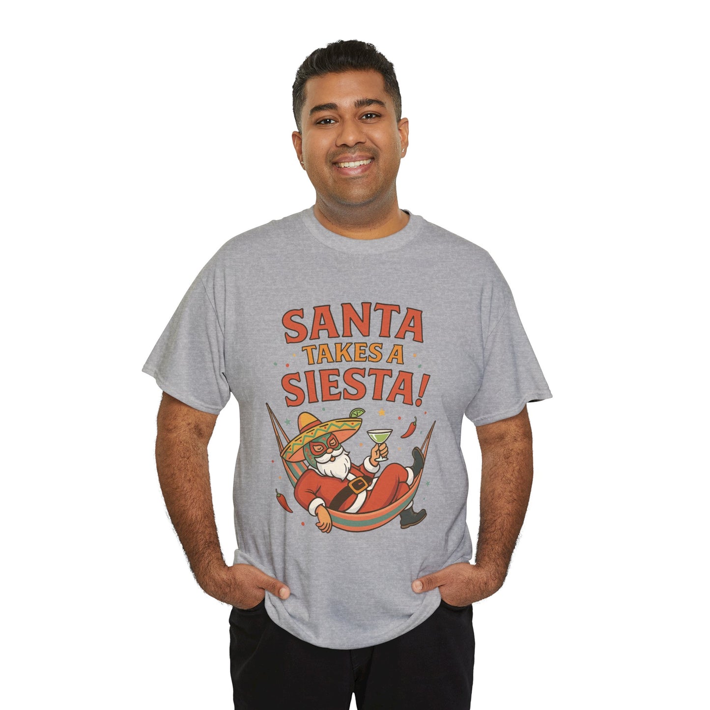 Santa Takes a Siesta Funny Christmas T-Shirt for Men, Mexican Santa Holiday Tee