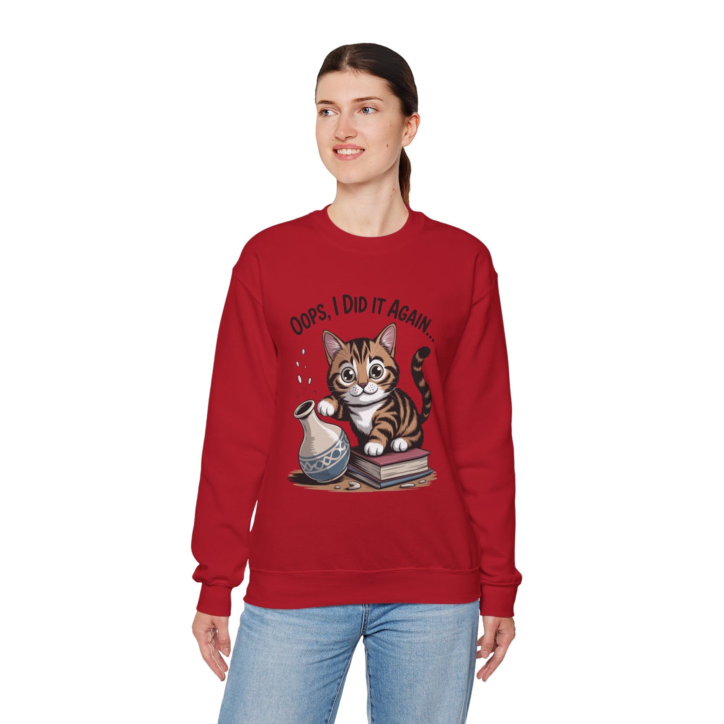 Cute Cat Oops! I Did It Again Sweatshirt, Funny Pet Lover Gift, Cozy Crewneck for Cat Moms, Purrfect for Birthdays, Casual Wear