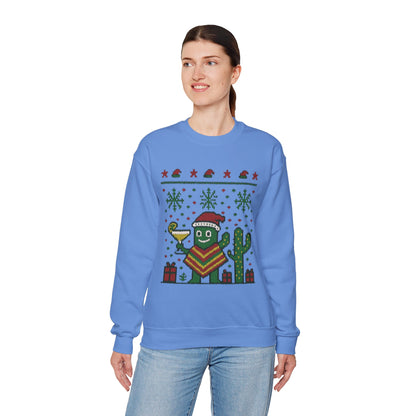 Festive Cactus Christmas Women's Sweatshirt, Funny Santa Hat Holiday Pullover, Women's Heavy Blend™ Crewneck Sweatshirt