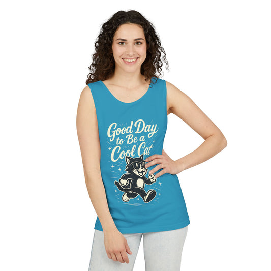 Cool Cat Womens Tank Top - Good Day to Be a Cool Cat Retro Kitty Sleeveless Shirt - Funny Summer Top, Gift for Cat Lovers